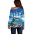 Personalised Palau Kayangel Atoll Off Shoulder Sweater Turtle With Coral Reef Under Water