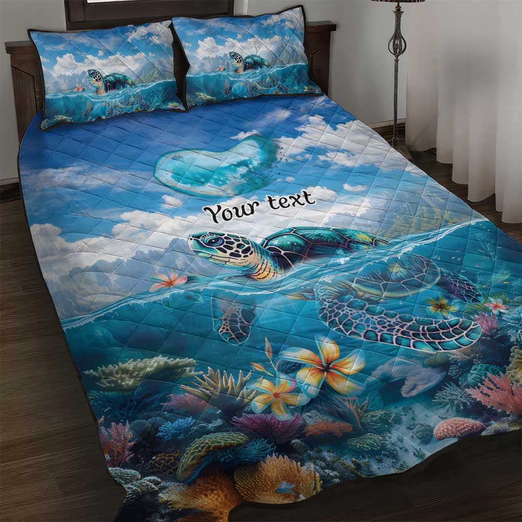 Personalised Palau Kayangel Atoll Quilt Bed Set Turtle With Coral Reef Under Water