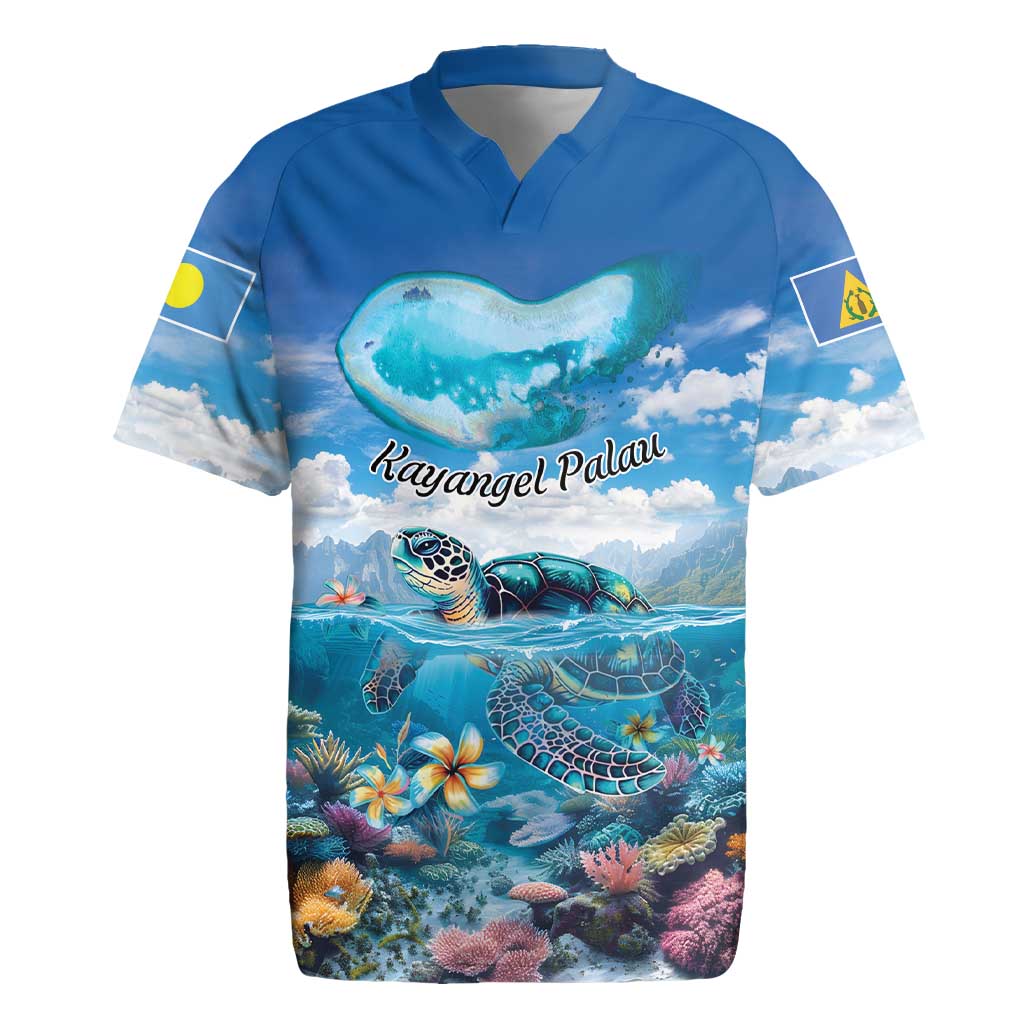 Personalised Palau Kayangel Atoll Rugby Jersey Turtle With Coral Reef Under Water