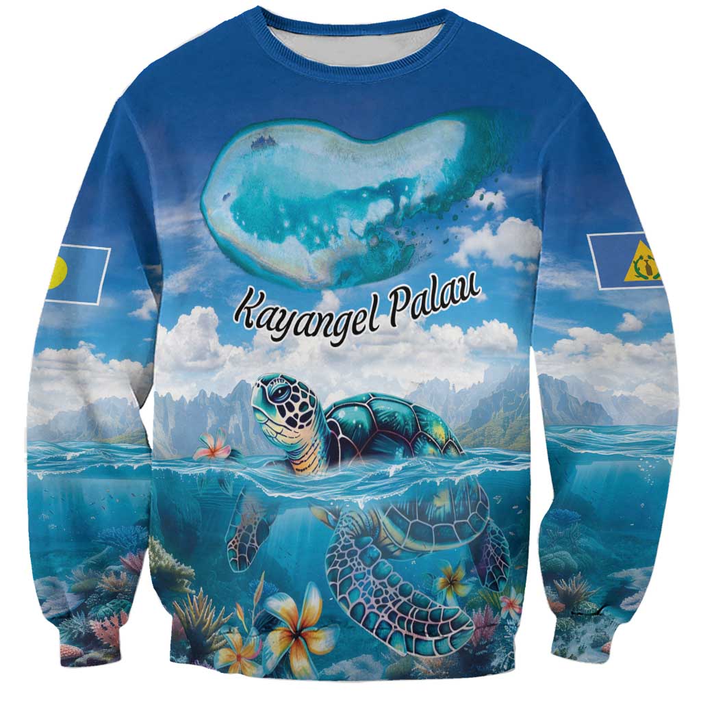 Personalised Palau Kayangel Atoll Sweatshirt Turtle With Coral Reef Under Water