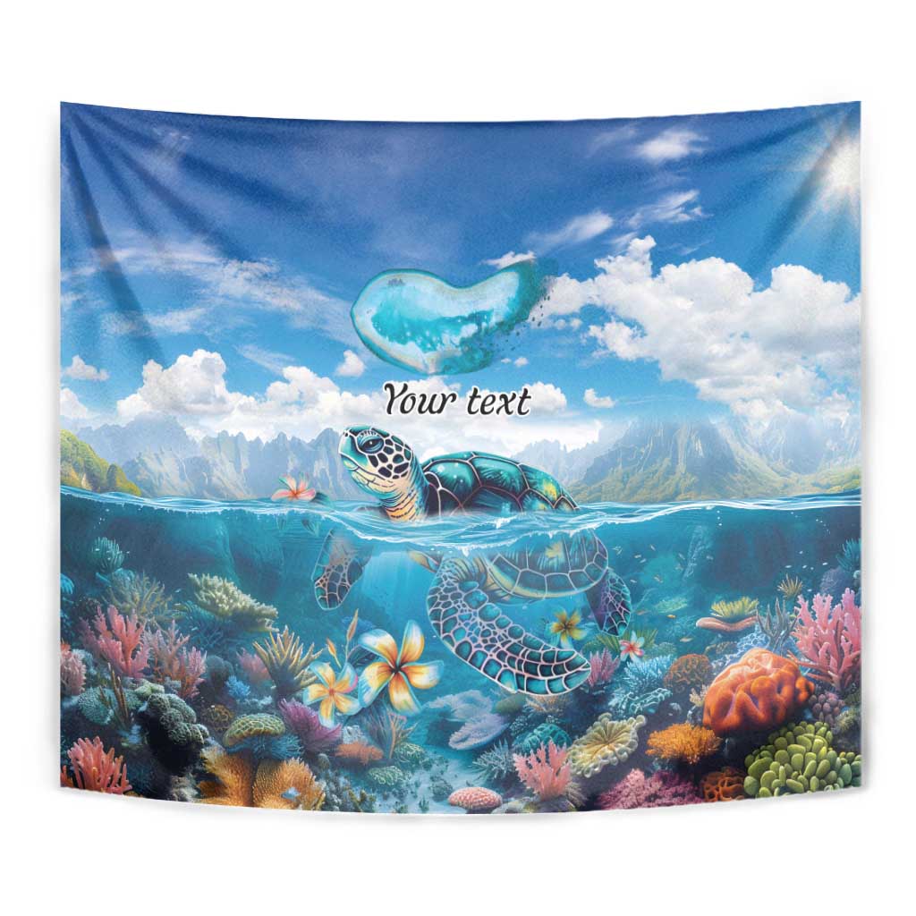 Personalised Palau Kayangel Atoll Tapestry Turtle With Coral Reef Under Water