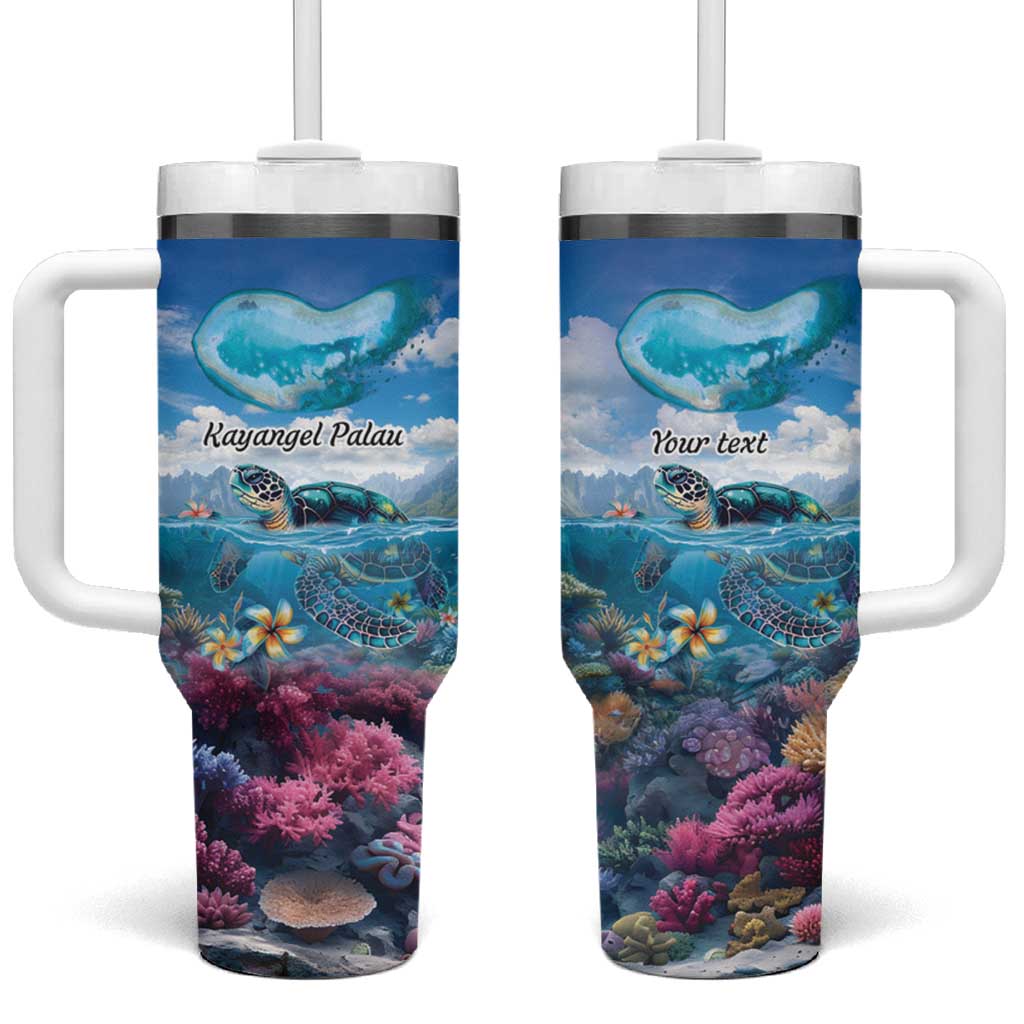 Personalised Palau Kayangel Atoll Tumbler With Handle Turtle With Coral Reef Under Water