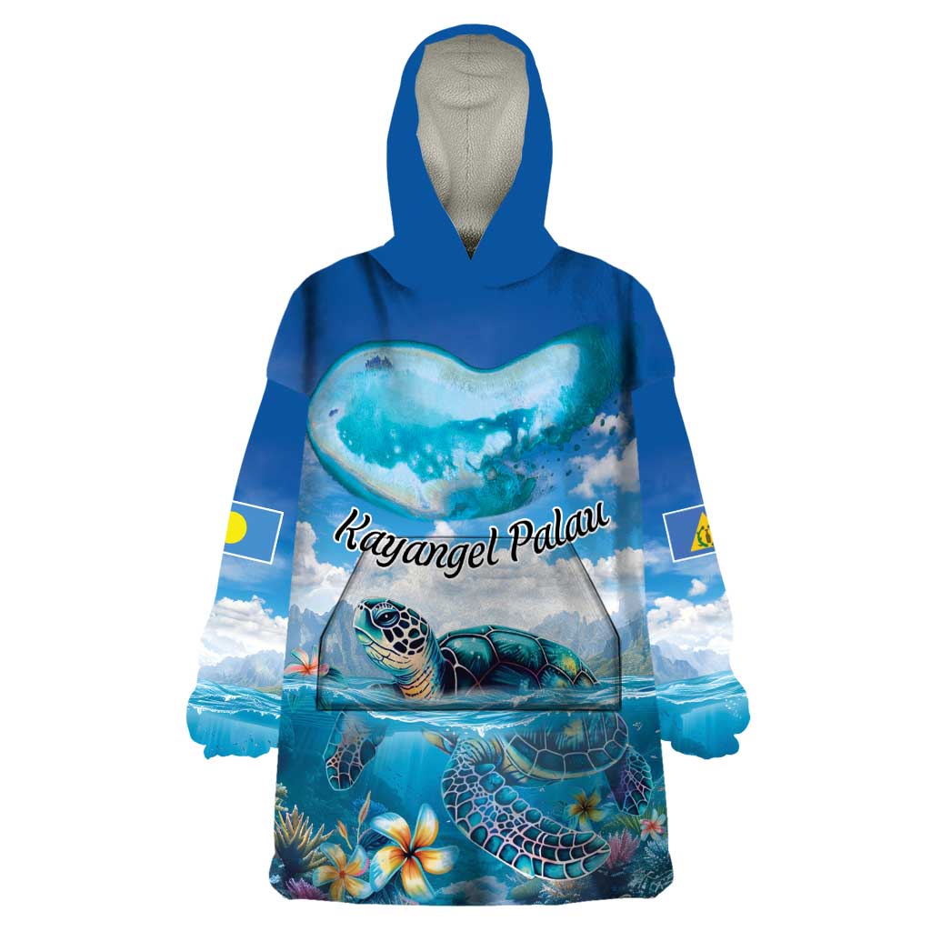 Personalised Palau Kayangel Atoll Wearable Blanket Hoodie Turtle With Coral Reef Under Water