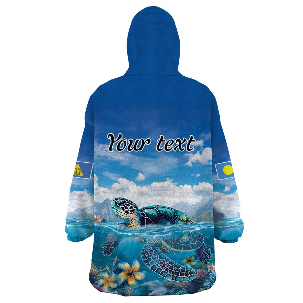 Personalised Palau Kayangel Atoll Wearable Blanket Hoodie Turtle With Coral Reef Under Water