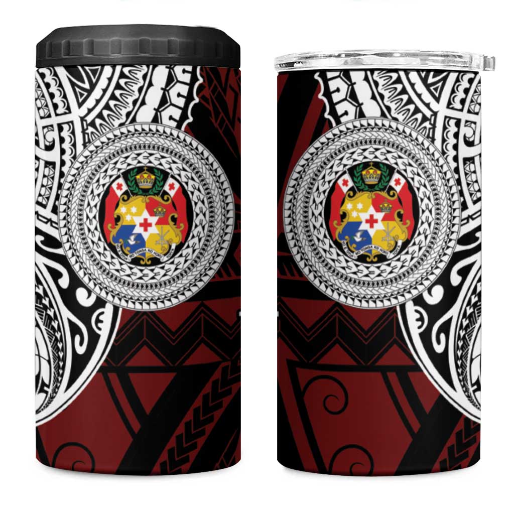 Personalised Tonga Constitution Day 1875 4 in 1 Can Cooler Tumbler Polynesian Tribal Tattoo