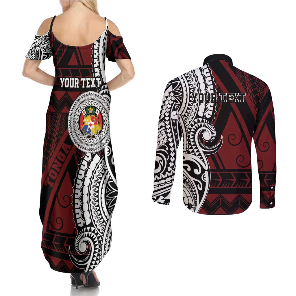 Personalised Tonga Constitution Day 1875 Couples Matching Summer Maxi Dress and Long Sleeve Button Shirt Polynesian Tribal Tattoo LT9 - Polynesian Pride