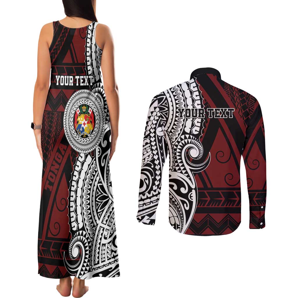 Personalised Tonga Constitution Day 1875 Couples Matching Tank Maxi Dress and Long Sleeve Button Shirt Polynesian Tribal Tattoo LT9 - Polynesian Pride