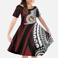 Personalised Tonga Constitution Day 1875 Family Matching Short Sleeve Bodycon Dress and Hawaiian Shirt Polynesian Tribal Tattoo LT9 Daughter's Dress Red - Polynesian Pride