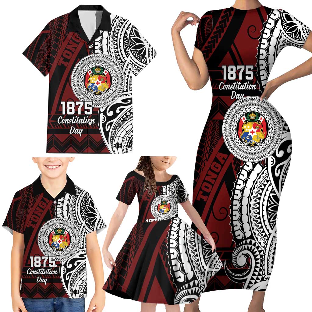 Personalised Tonga Constitution Day 1875 Family Matching Short Sleeve Bodycon Dress and Hawaiian Shirt Polynesian Tribal Tattoo LT9 - Polynesian Pride