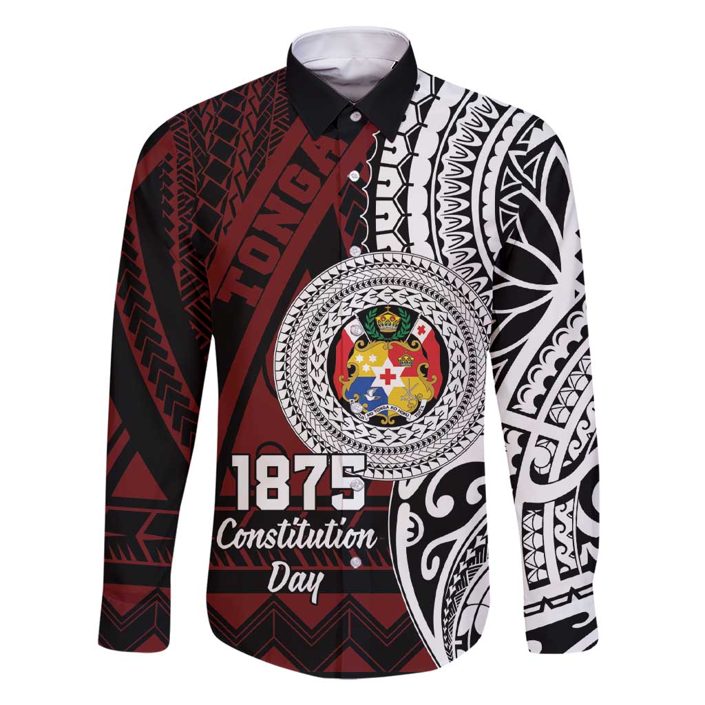 Personalised Tonga Constitution Day 1875 Family Matching Short Sleeve Bodycon Dress and Hawaiian Shirt Polynesian Tribal Tattoo LT9 Dad's Shirt - Long Sleeve Red - Polynesian Pride