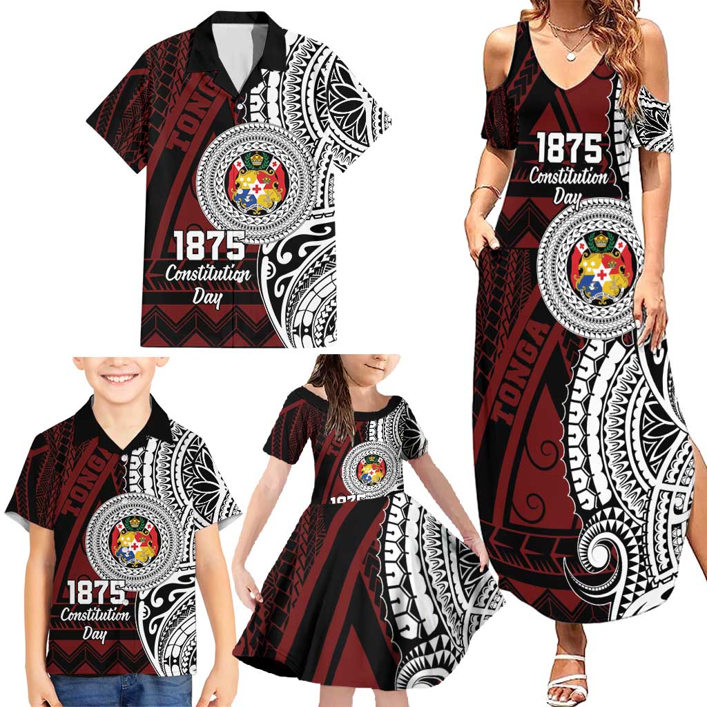 Personalised Tonga Constitution Day 1875 Family Matching Summer Maxi Dress and Hawaiian Shirt Polynesian Tribal Tattoo LT9 - Polynesian Pride