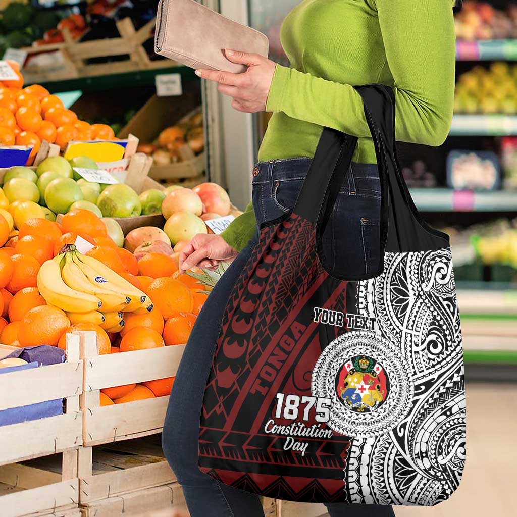 Personalised Tonga Constitution Day 1875 Grocery Bag Polynesian Tribal Tattoo LT9 - Polynesian Pride