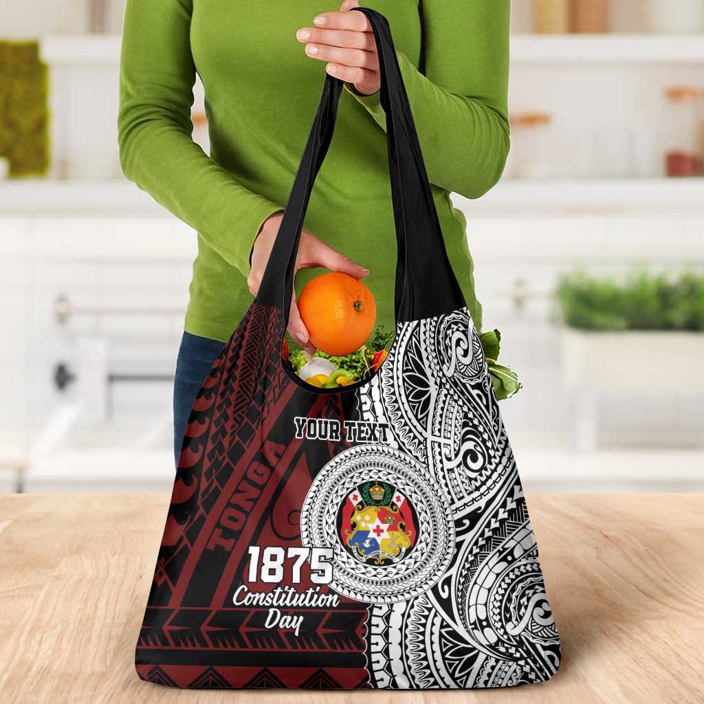 Personalised Tonga Constitution Day 1875 Grocery Bag Polynesian Tribal Tattoo LT9 - Polynesian Pride