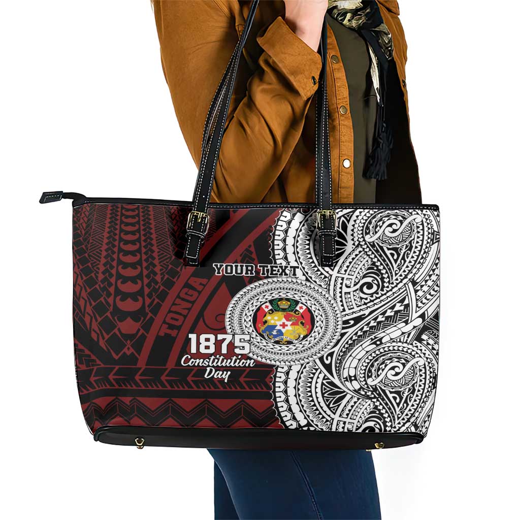 Personalised Tonga Constitution Day 1875 Leather Tote Bag Polynesian Tribal Tattoo LT9 - Polynesian Pride