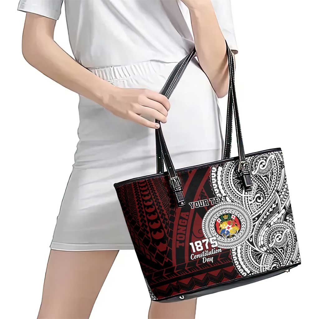 Personalised Tonga Constitution Day 1875 Leather Tote Bag Polynesian Tribal Tattoo LT9 - Polynesian Pride