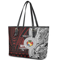 Personalised Tonga Constitution Day 1875 Leather Tote Bag Polynesian Tribal Tattoo LT9 - Polynesian Pride
