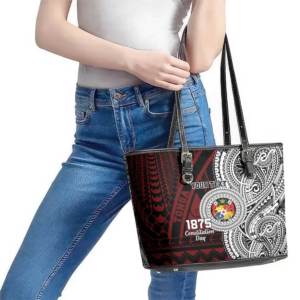 Personalised Tonga Constitution Day 1875 Leather Tote Bag Polynesian Tribal Tattoo LT9 - Polynesian Pride