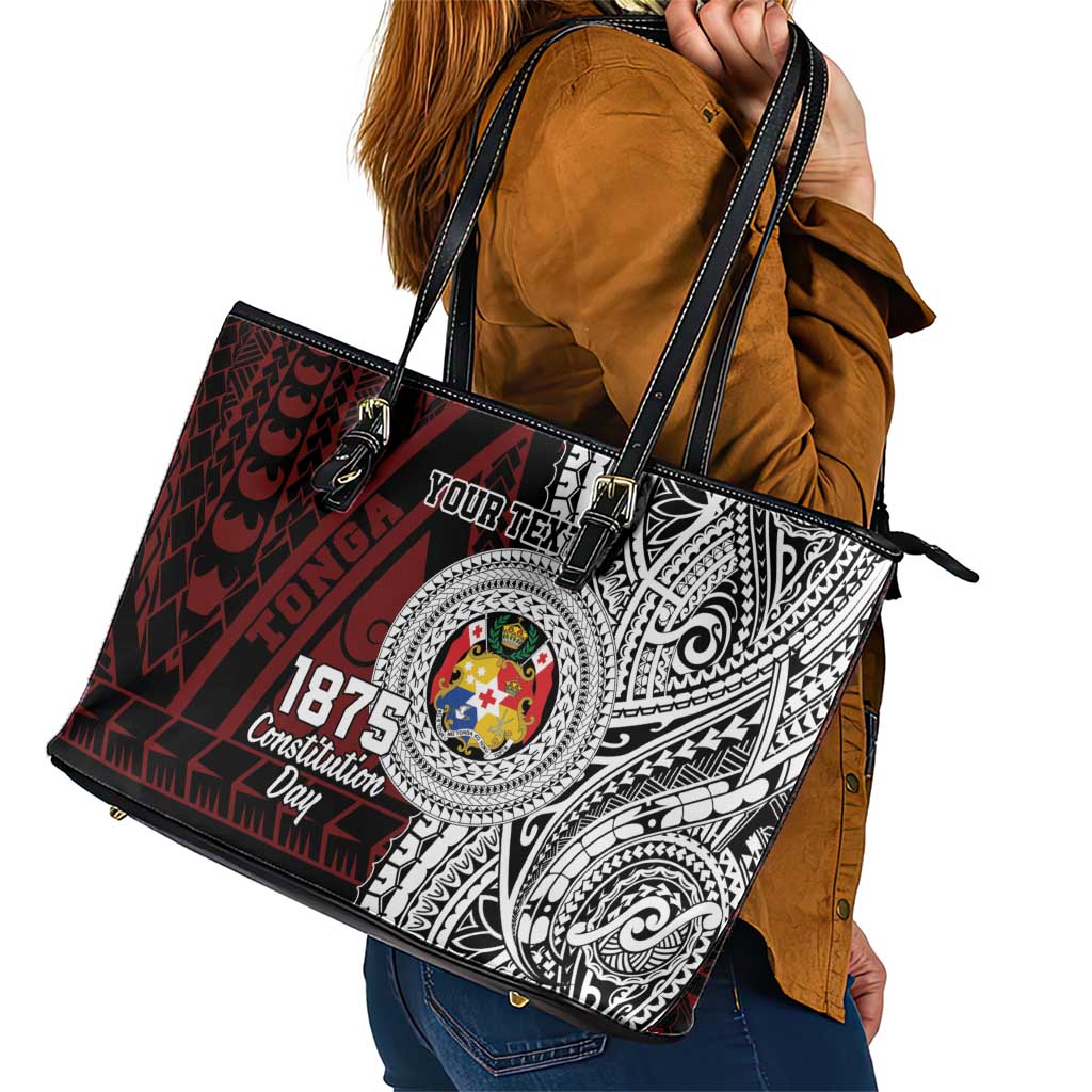 Personalised Tonga Constitution Day 1875 Leather Tote Bag Polynesian Tribal Tattoo LT9 - Polynesian Pride