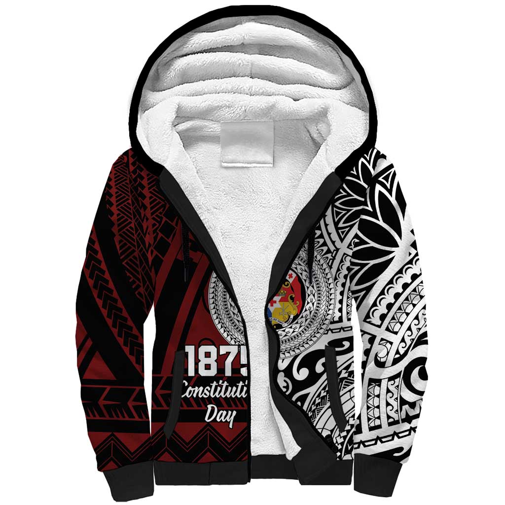 Personalised Tonga Constitution Day 1875 Sherpa Hoodie Polynesian Tribal Tattoo