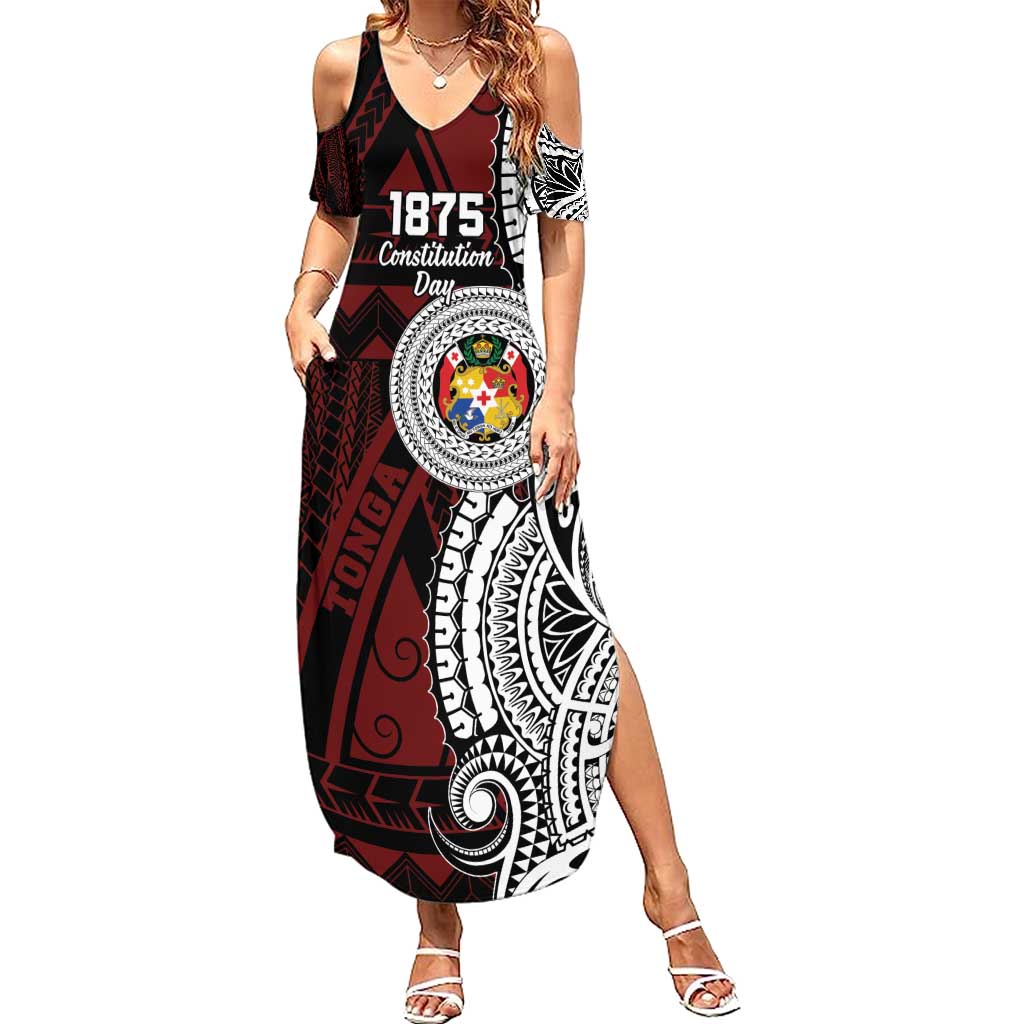 Personalised Tonga Constitution Day 1875 Summer Maxi Dress Polynesian Tribal Tattoo LT9 Women Red - Polynesian Pride