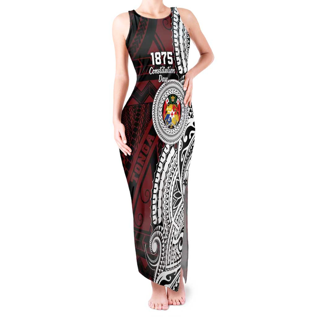 Personalised Tonga Constitution Day 1875 Tank Maxi Dress Polynesian Tribal Tattoo LT9 Women Red - Polynesian Pride