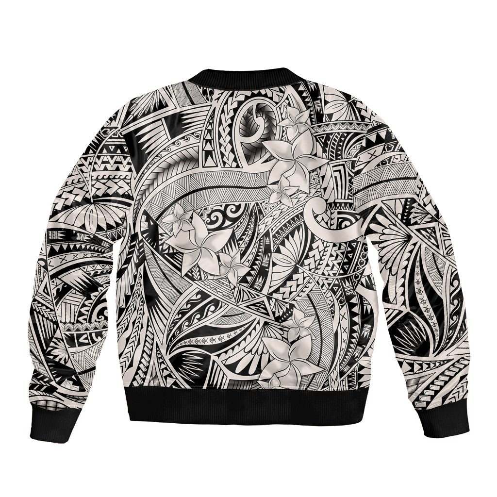Polynesia Bomber Jacket Tribal Polynesian Spirit With Beige Pacific Flowers LT9 - Polynesian Pride