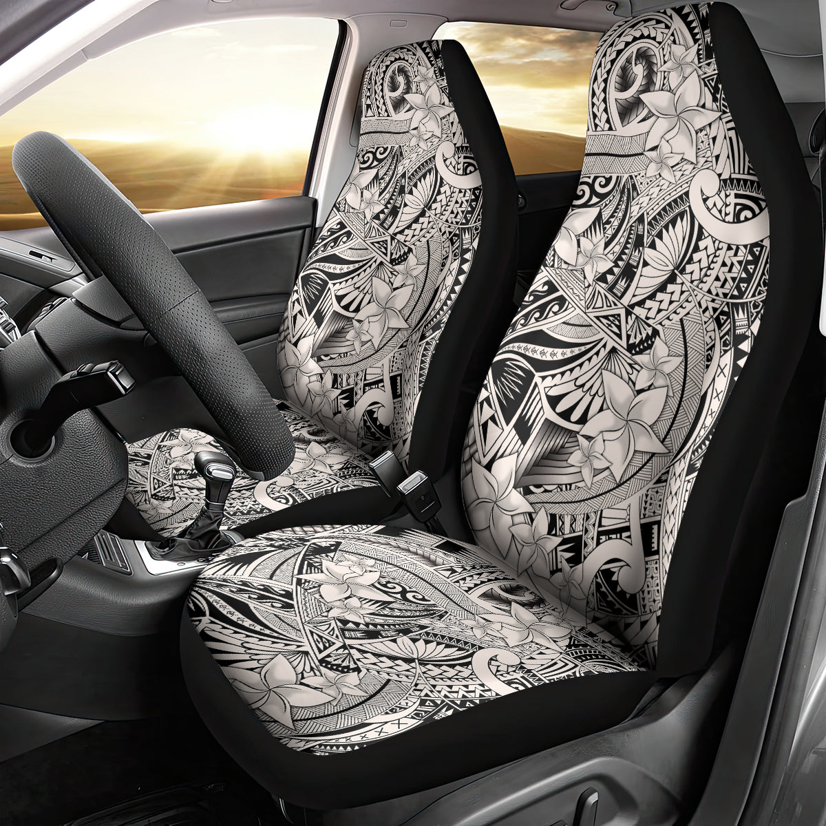 Polynesia Car Seat Cover Tribal Polynesian Spirit With Beige Pacific Flowers LT9 - Polynesian Pride