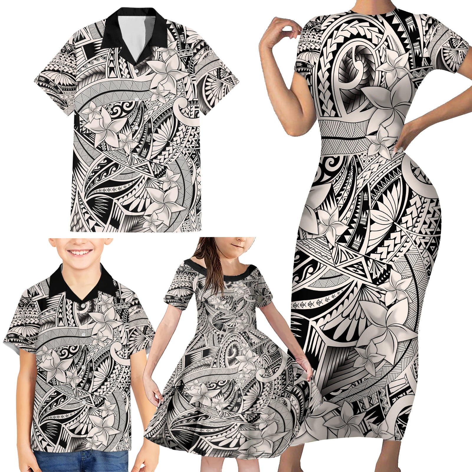 Polynesia Family Matching Short Sleeve Bodycon Dress and Hawaiian Shirt Tribal Polynesian Spirit With Beige Pacific Flowers LT9 Beige - Polynesian Pride