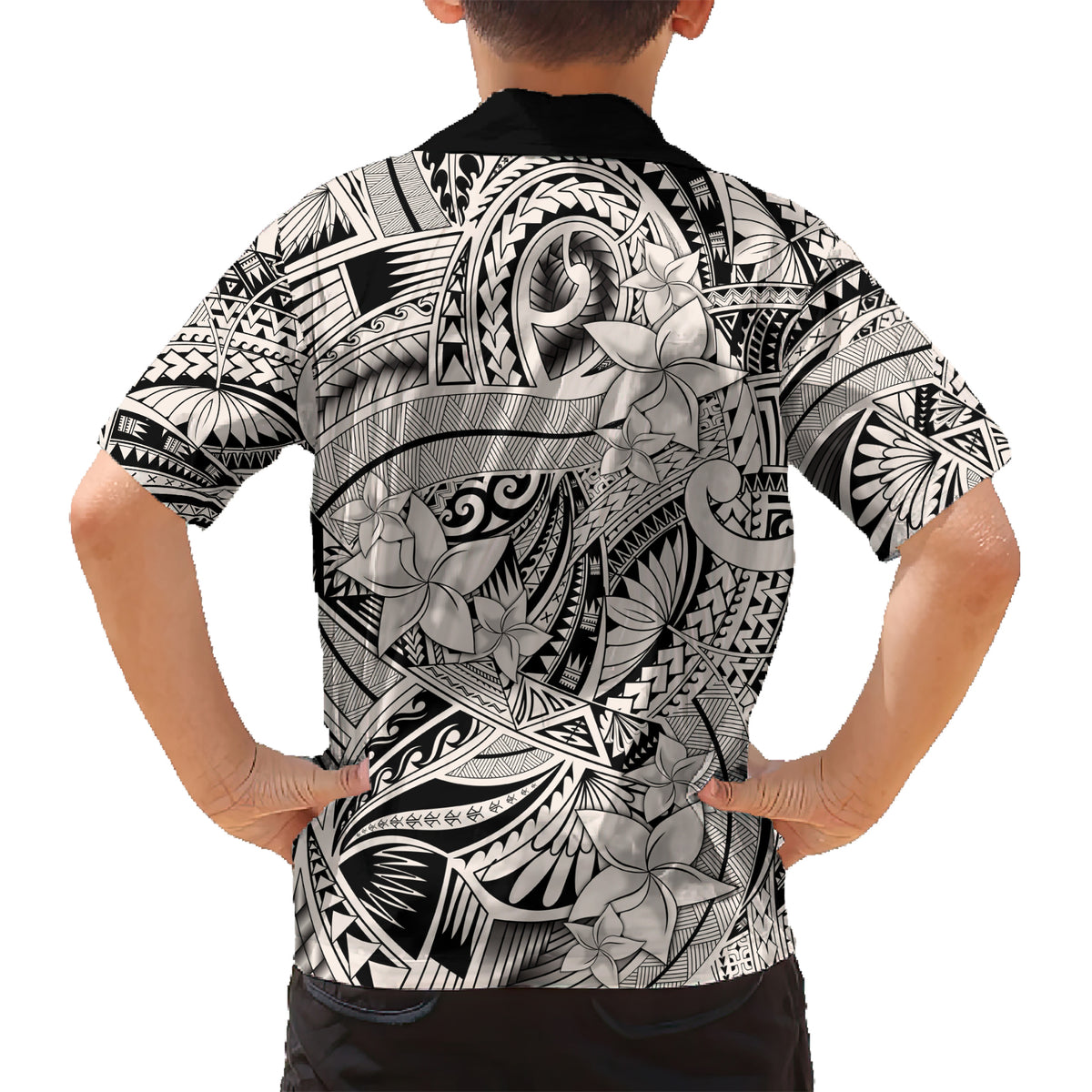 Polynesia Kid Hawaiian Shirt Tribal Polynesian Spirit With Beige Pacific Flowers LT9 - Polynesian Pride