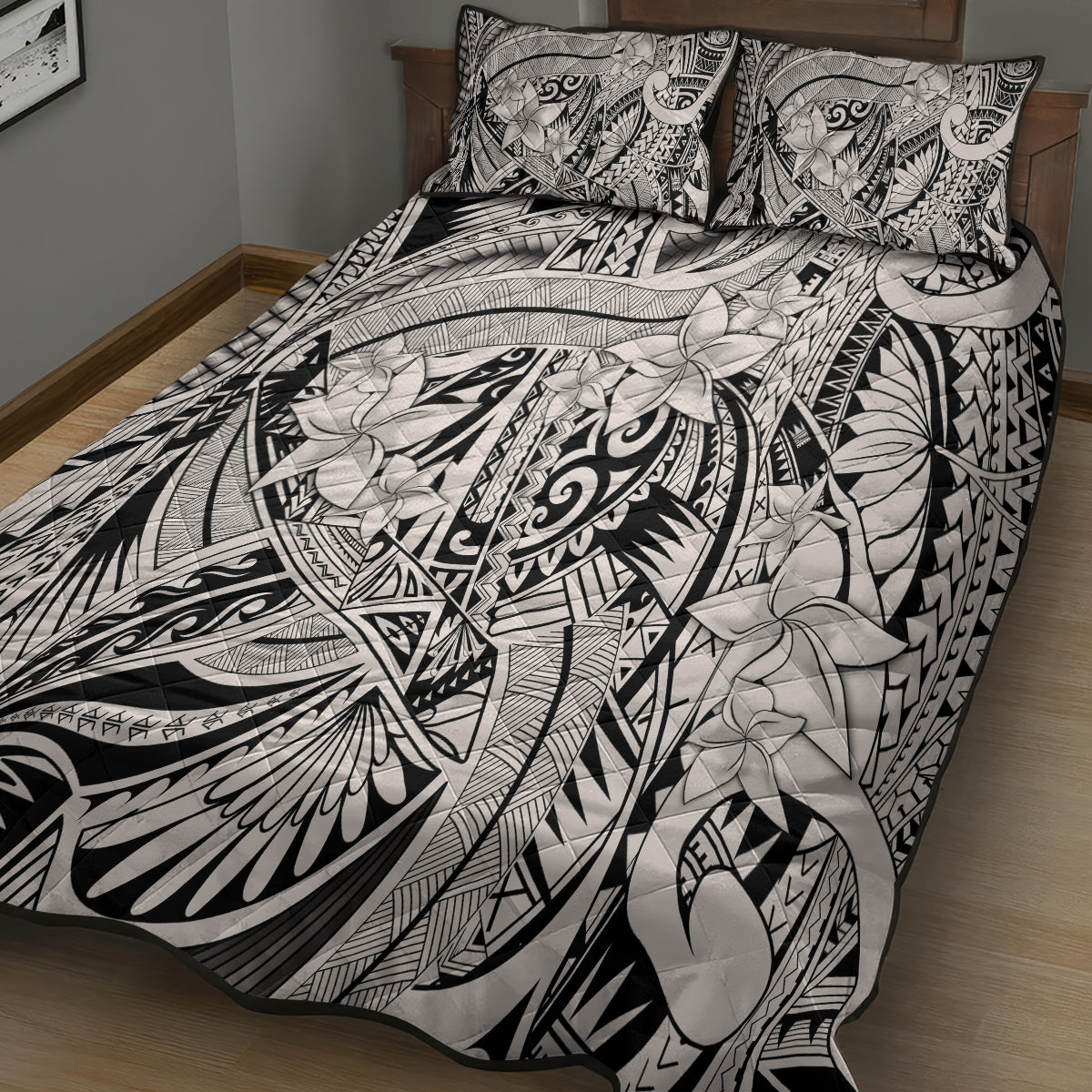 Polynesia Quilt Bed Set Tribal Polynesian Spirit With Beige Pacific Flowers LT9 - Polynesian Pride