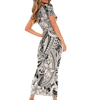 Polynesia Short Sleeve Bodycon Dress Tribal Polynesian Spirit With Beige Pacific Flowers LT9 - Polynesian Pride