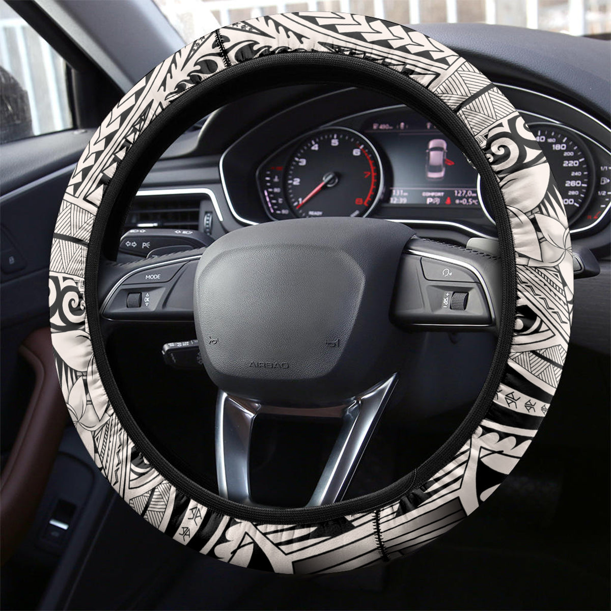 Polynesia Steering Wheel Cover Tribal Polynesian Spirit With Beige Pacific Flowers LT9 - Polynesian Pride
