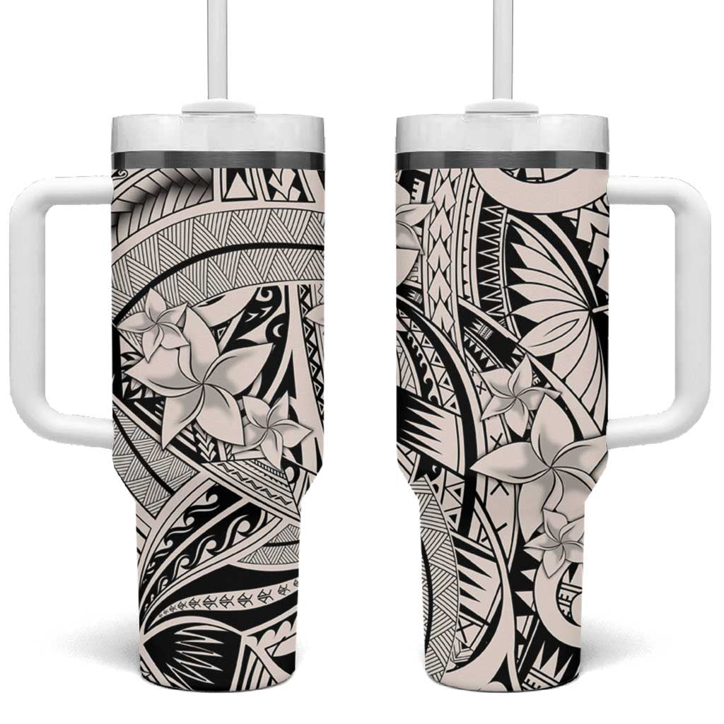 Beige Pacific Flowers Tribal Polynesian Spirit Tumbler With Handle LT9 One Size: 40 oz Beige - Polynesian Pride
