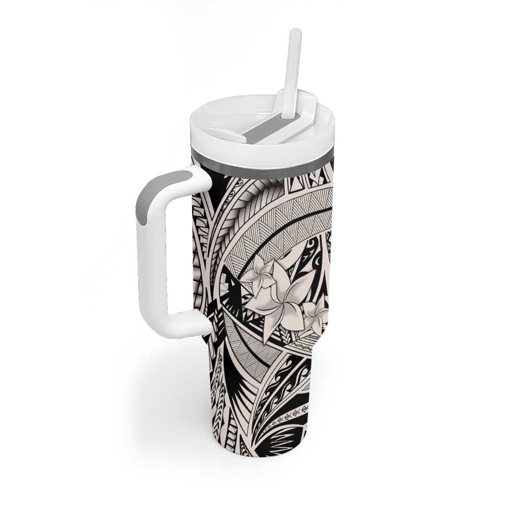 Beige Pacific Flowers Tribal Polynesian Spirit Tumbler With Handle LT9 - Polynesian Pride