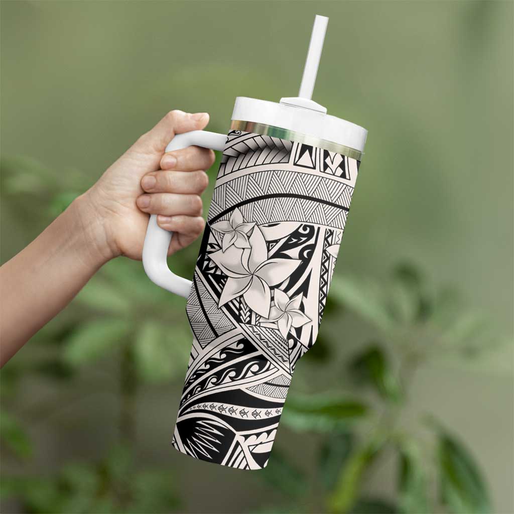 Beige Pacific Flowers Tribal Polynesian Spirit Tumbler With Handle LT9 - Polynesian Pride