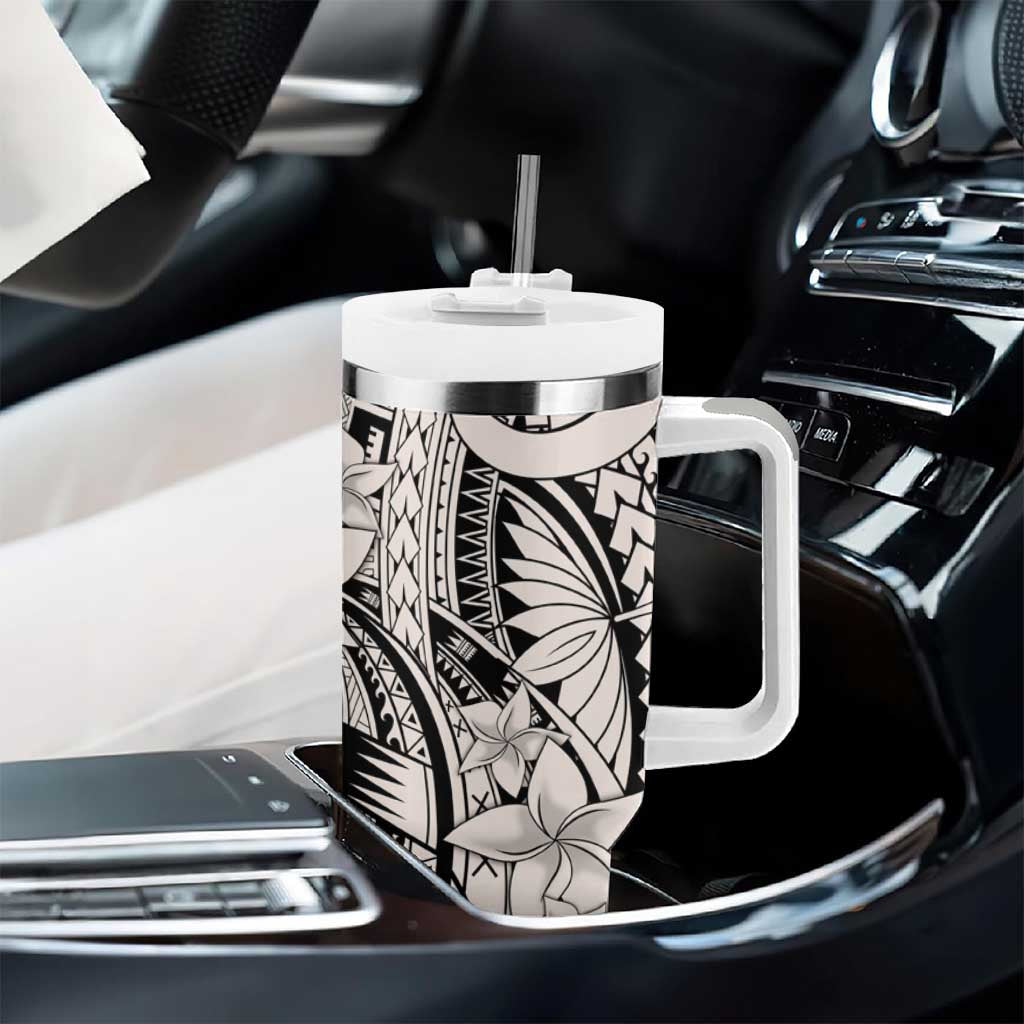 Beige Pacific Flowers Tribal Polynesian Spirit Tumbler With Handle LT9 - Polynesian Pride