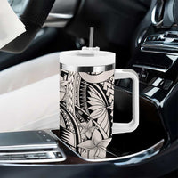 Beige Pacific Flowers Tribal Polynesian Spirit Tumbler With Handle LT9 - Polynesian Pride