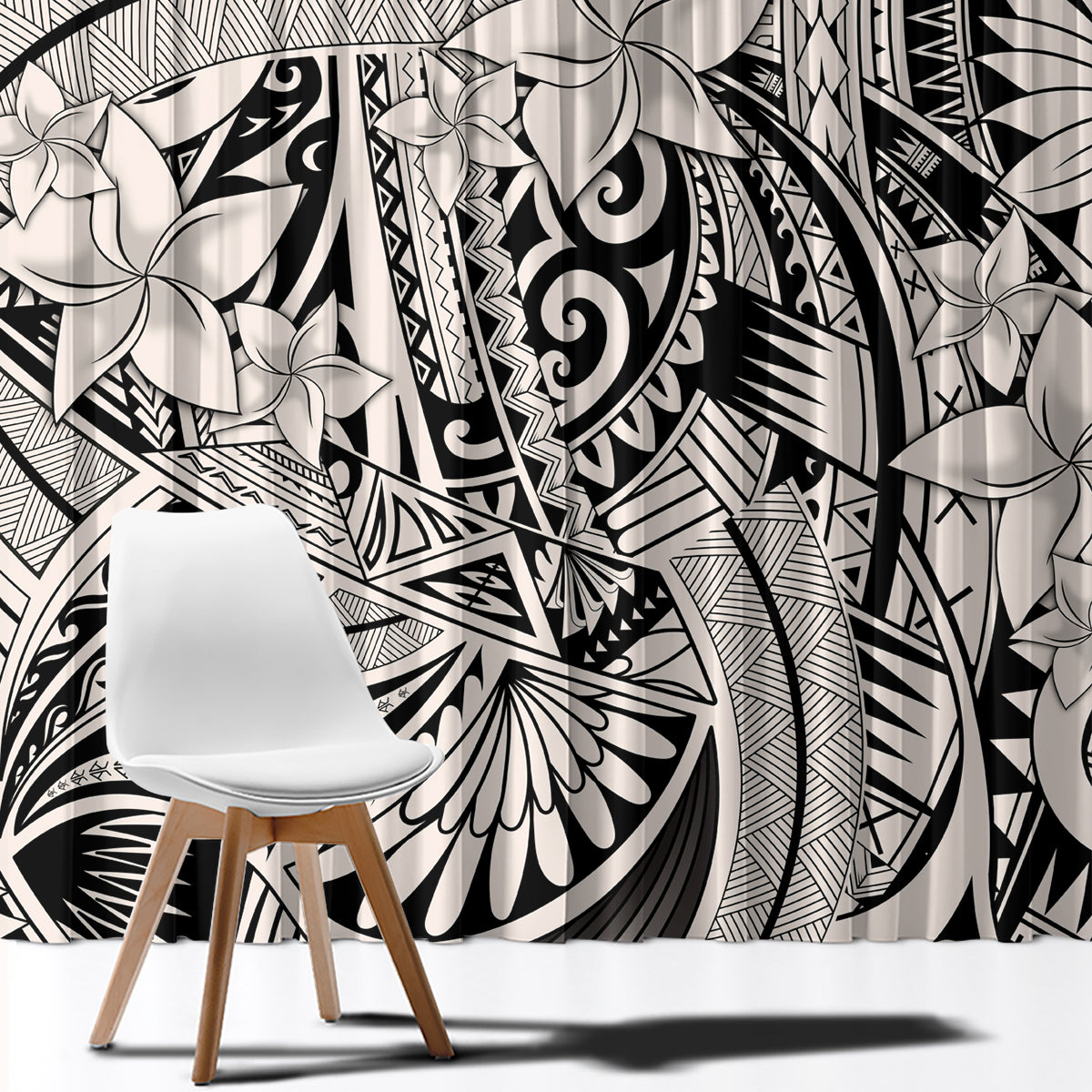 Polynesia Window Curtain Tribal Polynesian Spirit With Beige Pacific Flowers LT9 - Polynesian Pride