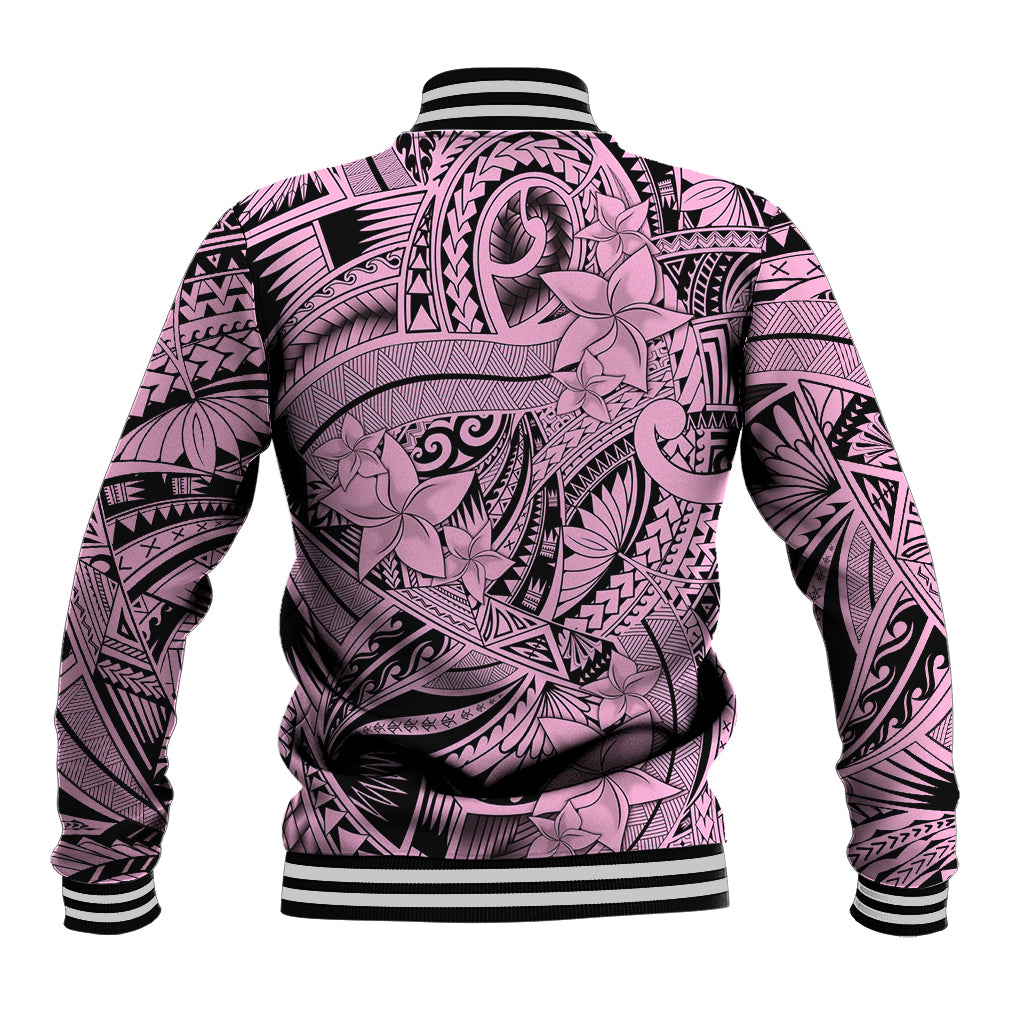 Polynesia Baseball Jacket Tribal Polynesian Spirit With Pink Pacific Flowers LT9 - Polynesian Pride