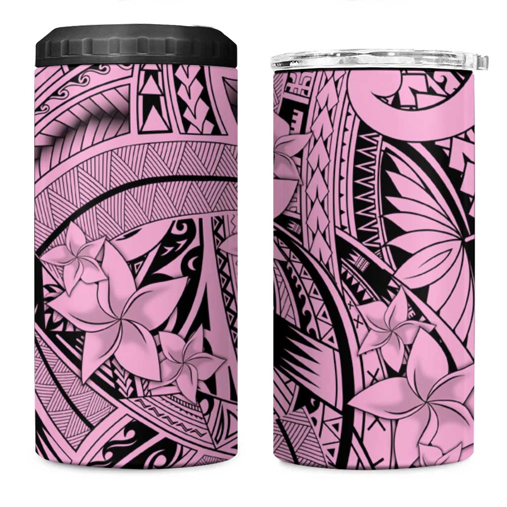 Pink Pacific Flowers Tribal Polynesian Spirit 4 in 1 Can Cooler Tumbler