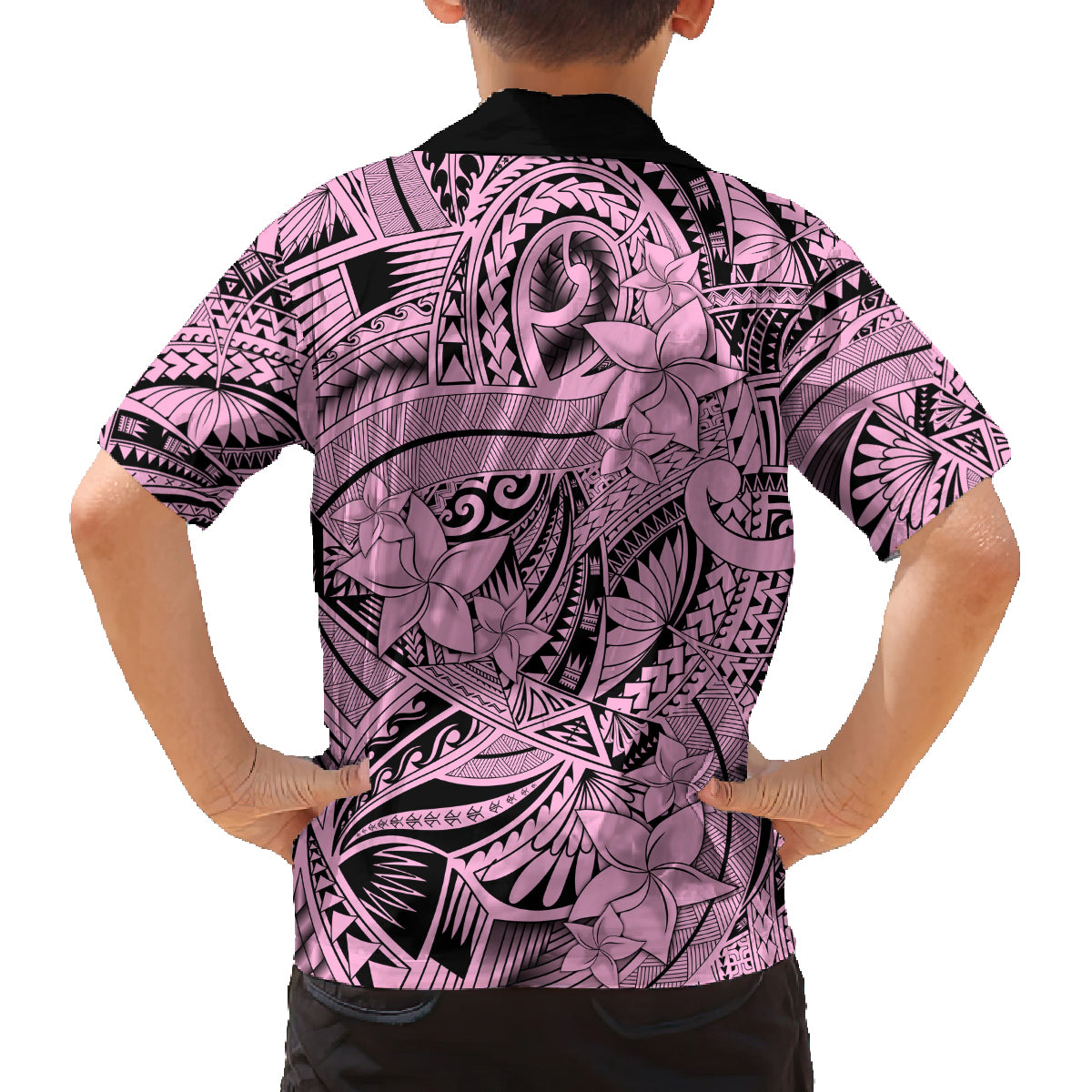 Polynesia Family Matching Off Shoulder Long Sleeve Dress and Hawaiian Shirt Tribal Polynesian Spirit With Pink Pacific Flowers LT9 - Polynesian Pride