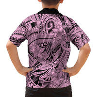 Polynesia Family Matching Off Shoulder Short Dress and Hawaiian Shirt Tribal Polynesian Spirit With Pink Pacific Flowers LT9 - Polynesian Pride