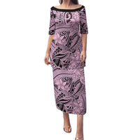 Polynesia Family Matching Puletasi Dress and Hawaiian Shirt Tribal Polynesian Spirit With Pink Pacific Flowers LT9 Mom's Dress Pink - Polynesian Pride