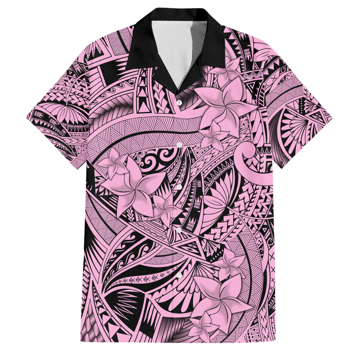 Polynesia Family Matching Short Sleeve Bodycon Dress and Hawaiian Shirt Tribal Polynesian Spirit With Pink Pacific Flowers LT9 Dad's Shirt - Short Sleeve Pink - Polynesian Pride