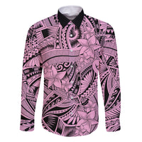 Polynesia Family Matching Summer Maxi Dress and Hawaiian Shirt Tribal Polynesian Spirit With Pink Pacific Flowers LT9 Dad's Shirt - Long Sleeve Pink - Polynesian Pride