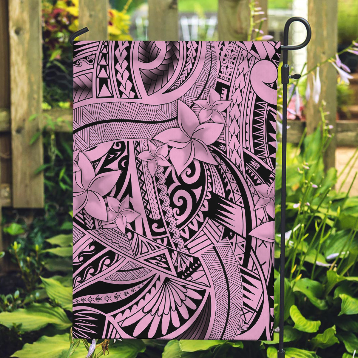 Polynesia Garden Flag Tribal Polynesian Spirit With Pink Pacific Flowers LT9 Garden Flag Pink - Polynesian Pride