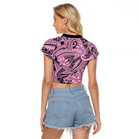 Polynesia Raglan Cropped T Shirt Tribal Polynesian Spirit With Pink Pacific Flowers LT9 - Polynesian Pride