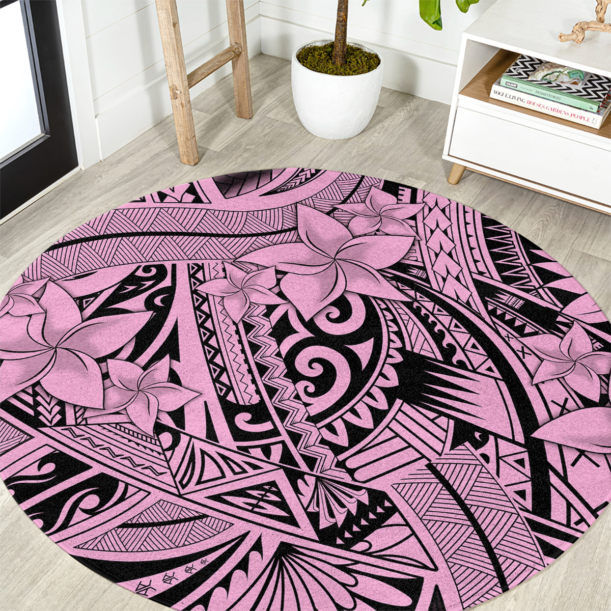 Polynesia Round Carpet Tribal Polynesian Spirit With Pink Pacific Flowers LT9 Pink - Polynesian Pride