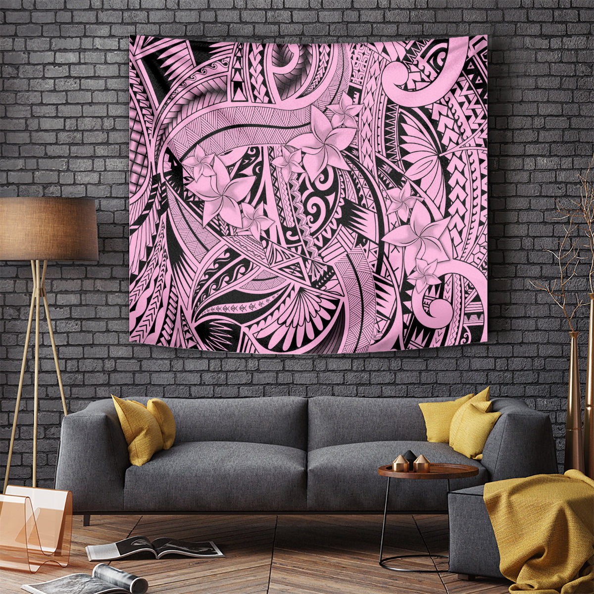 Polynesia Tapestry Tribal Polynesian Spirit With Pink Pacific Flowers LT9 Pink - Polynesian Pride