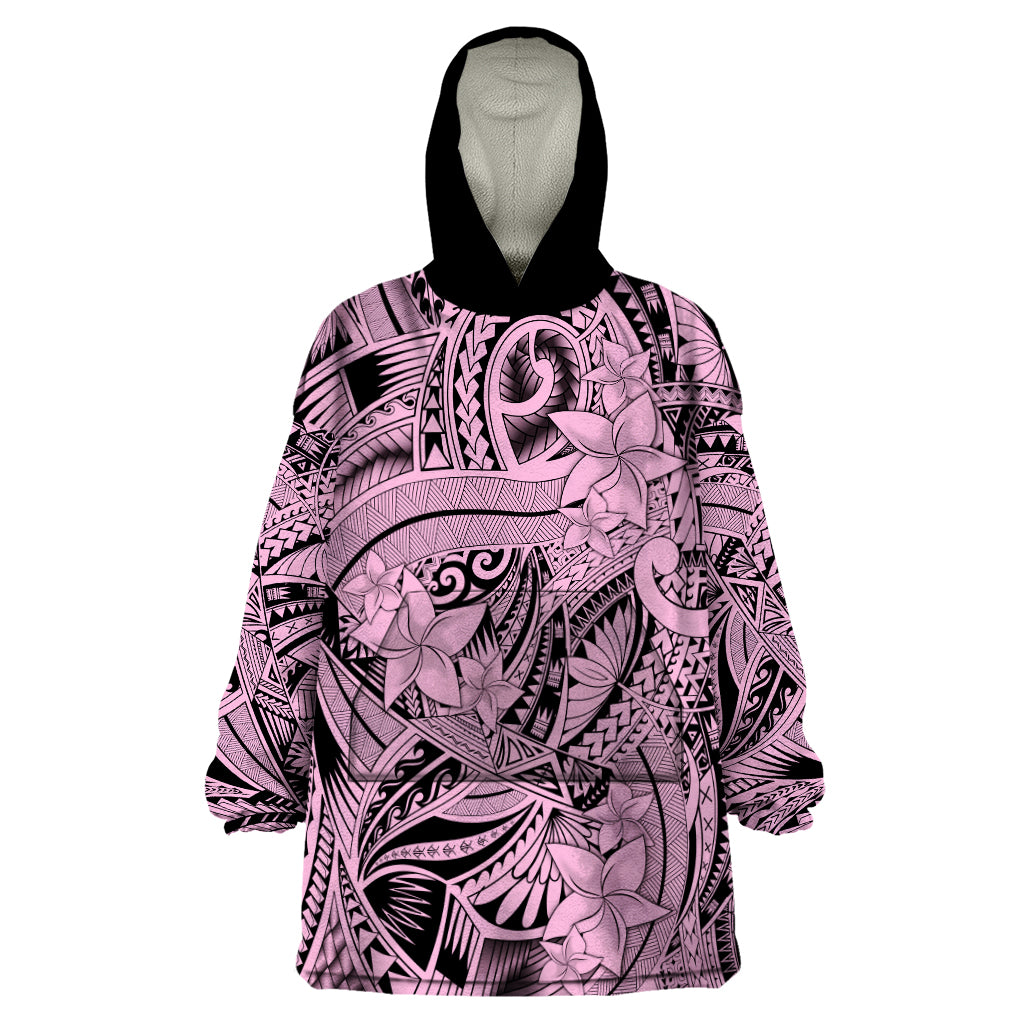 Polynesia Wearable Blanket Hoodie Tribal Polynesian Spirit With Pink Pacific Flowers LT9 One Size Pink - Polynesian Pride